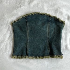 Denim stretchy strapless crop top